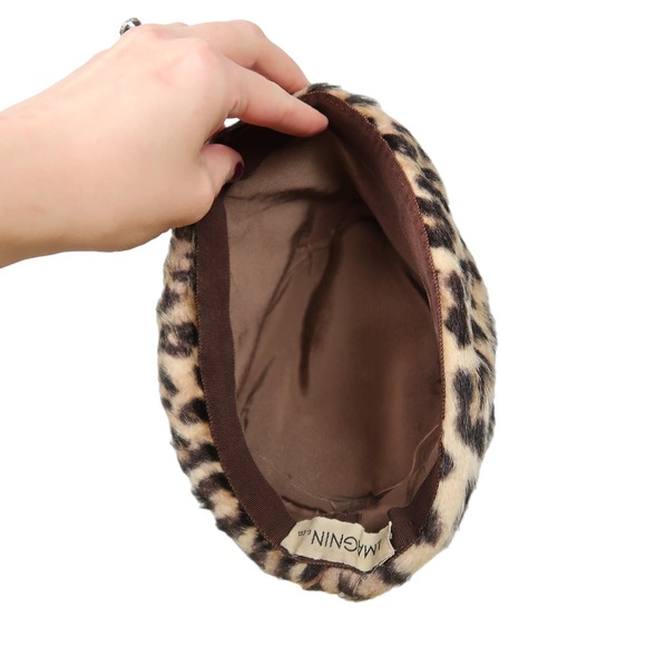 Vintage 60s I. Magnin tan brown and black leopard print fur pillbox hat - Picture 7 of 8